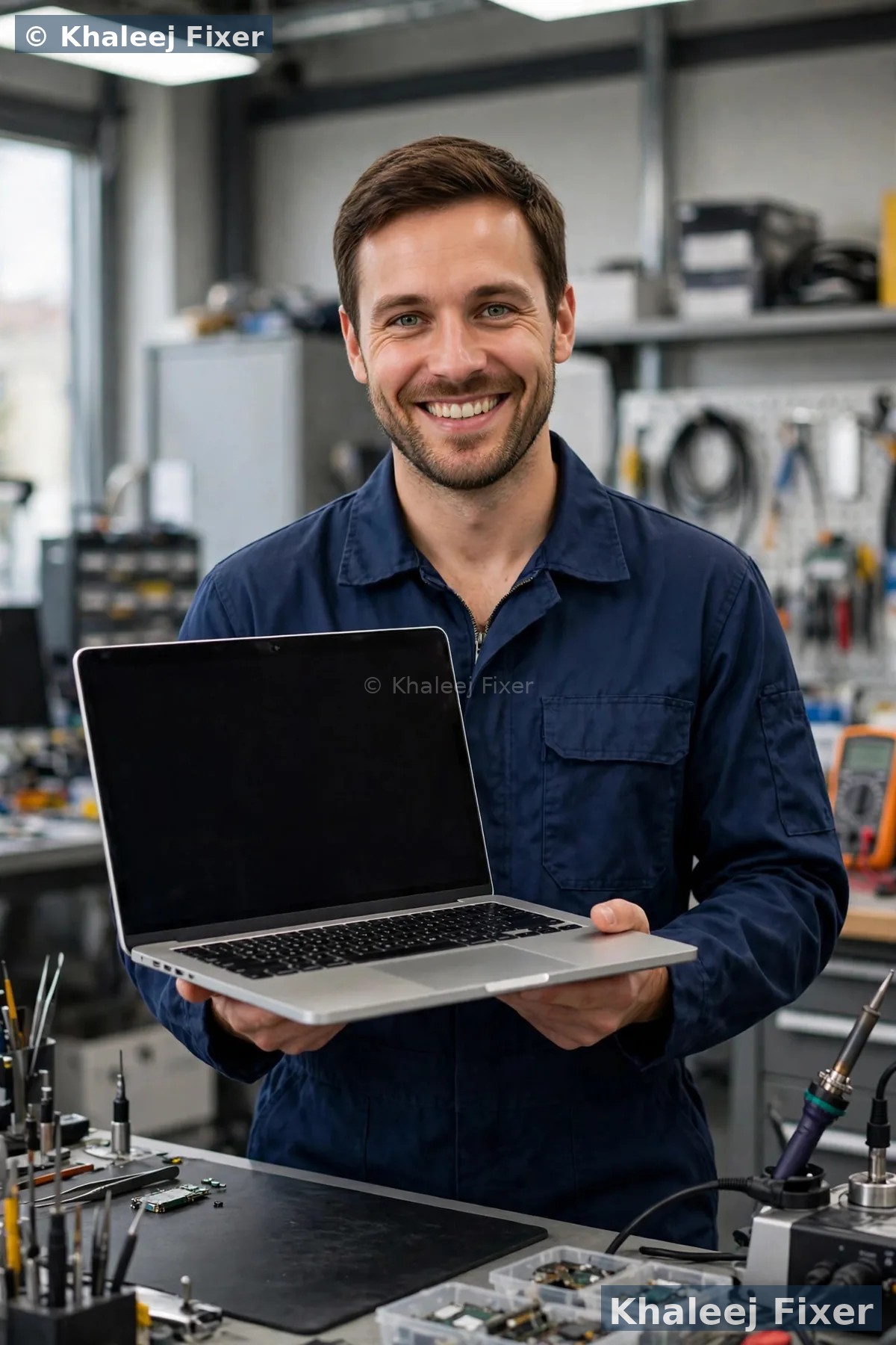 Certified laptop repair technician in Dubai at work