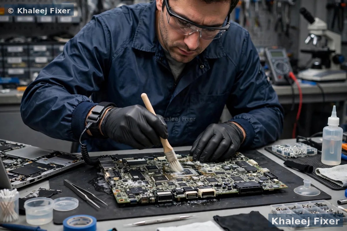 Laptop liquid damage repair — professional motherboard cleaning