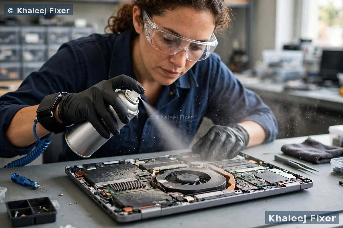 Laptop overheating repair — cooling fan cleaning service